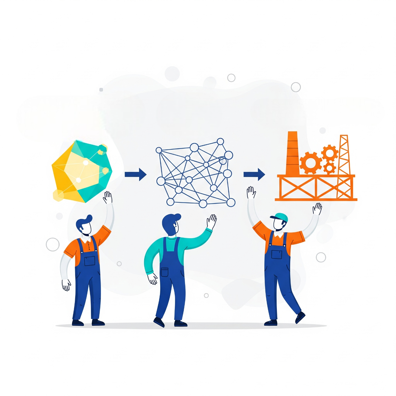 Ilustración corporativa representando ingeniería integral y desarrollo de proyectos